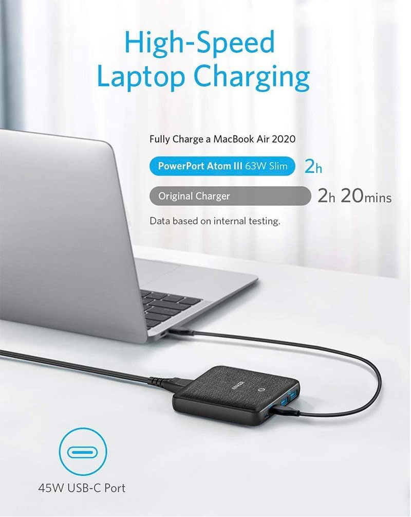 شاحن Power Port Atom III بقوة 65 واط نحيف من Anker | أسود شاحن Power Port Atom III بقوة 65 واط نحيف من Anker | أسود